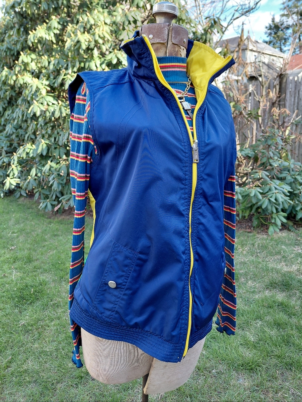 Vintage 90s LL Bean reversible navy yellow beach ball color block vest Womens L,